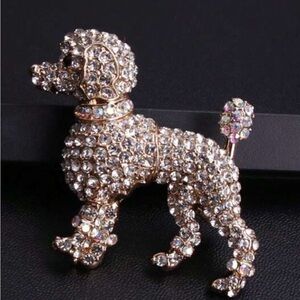 Elegant Dog Brooch Pin Poodle jewelry rhinestones vintage gold silver puppy gift